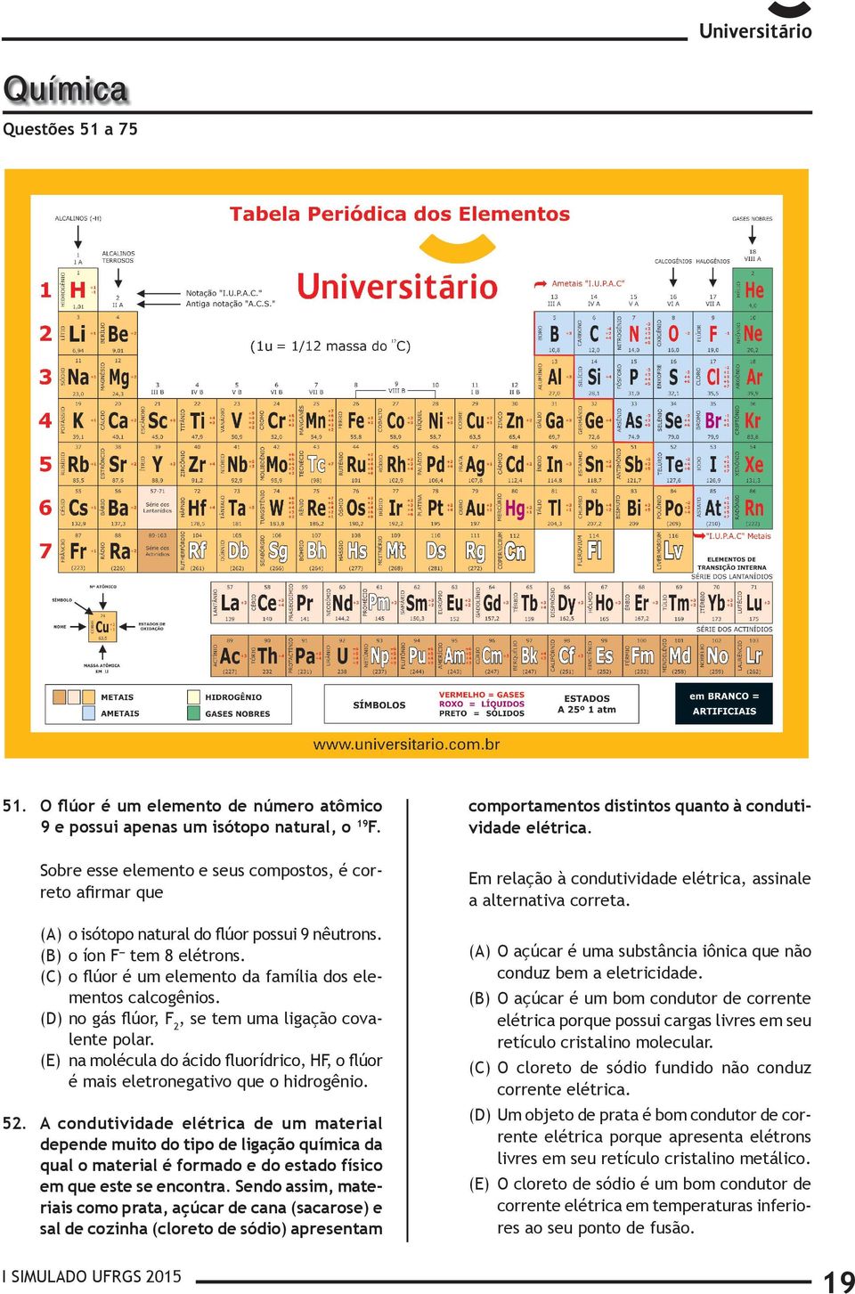 (B) o íon F tem 8 elétrons. (C) o flúor é um elemento da família dos elementos calcogênios. (D) no gás flúor, F2, se tem uma ligação covalente polar.