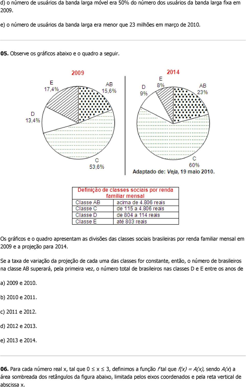 Se a taxa de variação da projeção de cada uma das classes for constante, então, o número de brasileiros na classe AB superará, pela primeira vez, o número total de brasileiros nas classes D e E entre