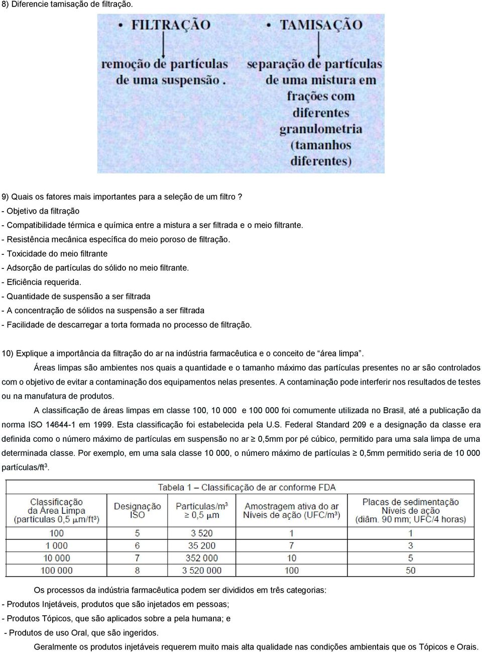 - Toxicidade do meio filtrante - Adsorção de partículas do sólido no meio filtrante. - Eficiência requerida.