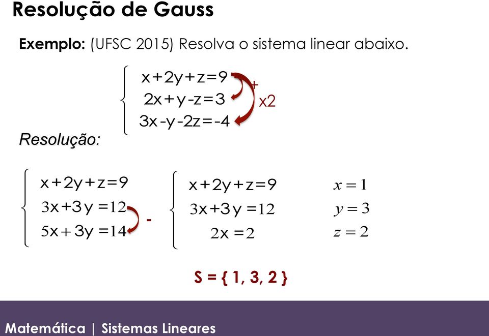 x+2y+z=9 2x+y-z=3 3x -y-2z=-4 + x2 x+2y+z=9 3x+3y