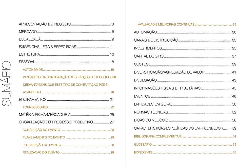 .. 28 Planejamento do Evento... 28 Preparação do Evento... 28 Realização do Evento... 29 Avaliação e Melhorias Contínuas...29 Automação... 30 Canais de distribuição... 33 Investimentos.