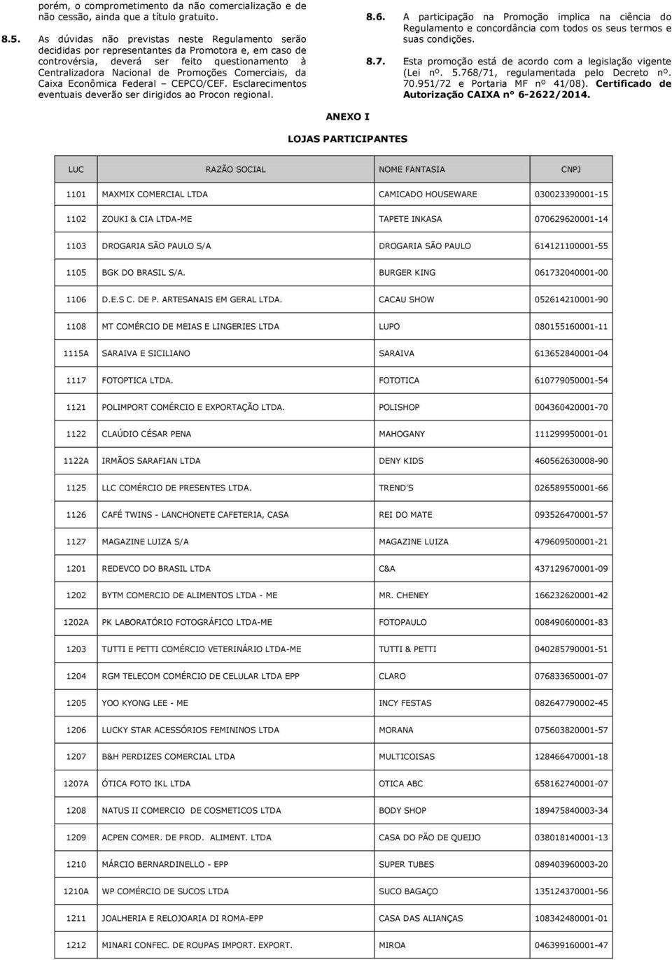 Comerciais, da Caixa Econômica Federal CEPCO/CEF. Esclarecimentos eventuais deverão ser dirigidos ao Procon regional. 8.6.