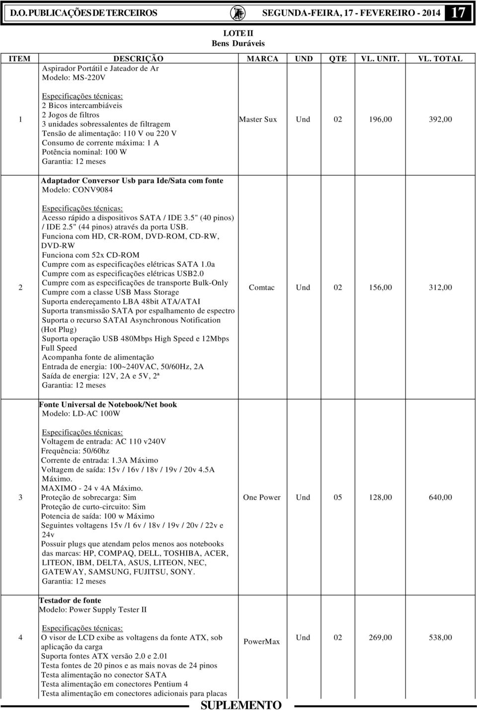 TOTAL Aspirador Portátil e Jateador de Ar Modelo: MS-220V 1 2 3 2 Bicos intercambiáveis 2 Jogos de filtros 3 unidades sobressalentes de filtragem Tensão de alimentação: 110 V ou 220 V Consumo de