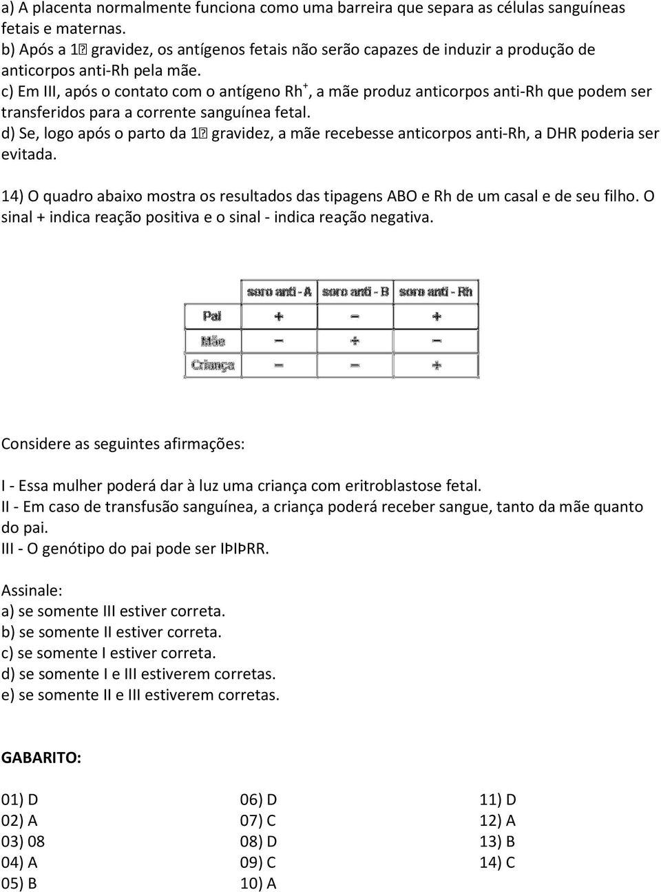 c) Em III, após o contato com o antígeno Rh +, a mãe produz anticorpos anti-rh que podem ser transferidos para a corrente sanguínea fetal.