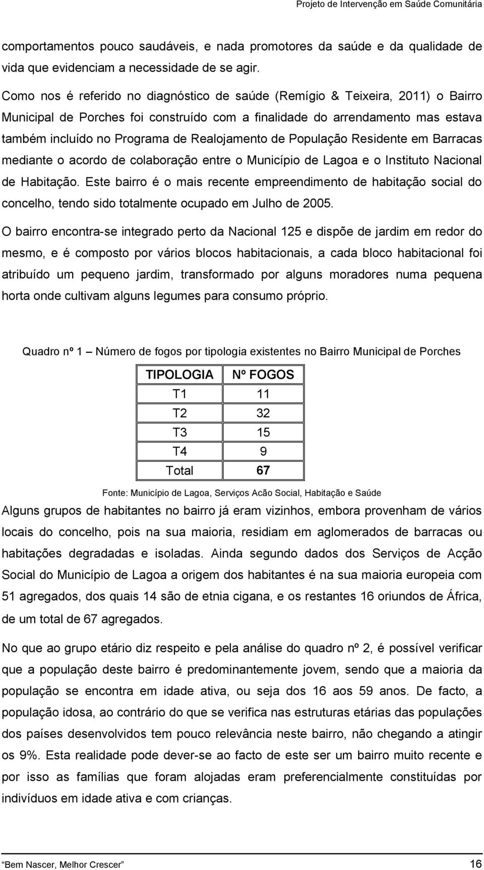 Realojamento de População Residente em Barracas mediante o acordo de colaboração entre o Município de Lagoa e o Instituto Nacional de Habitação.