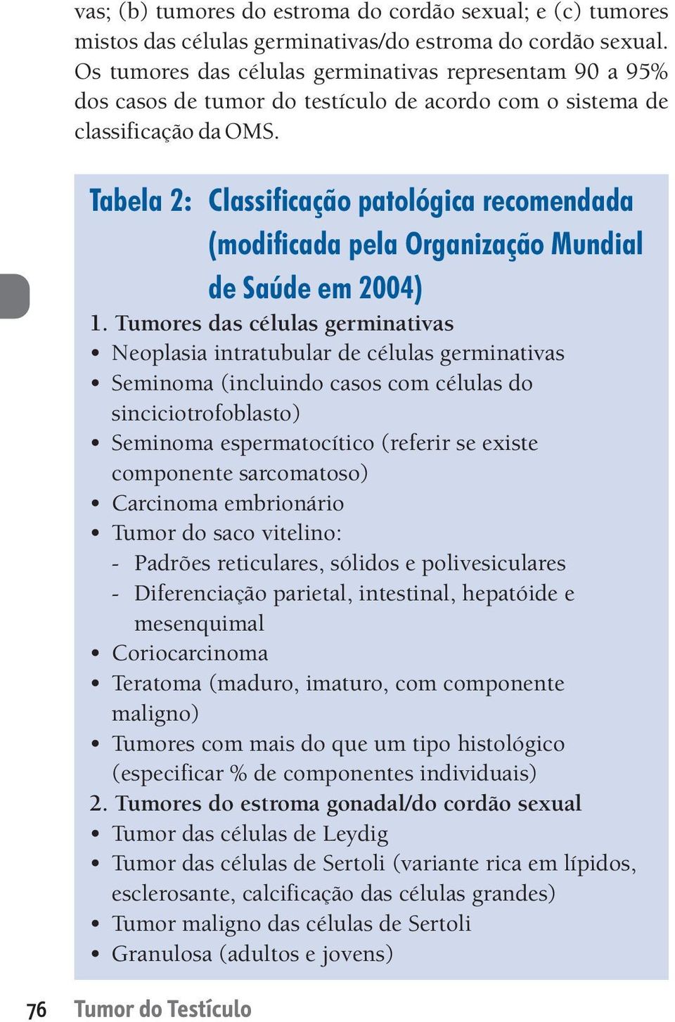 Tabela 2: Classificação patológica recomendada (modificada pela Organização Mundial de Saúde em 2004) 1.