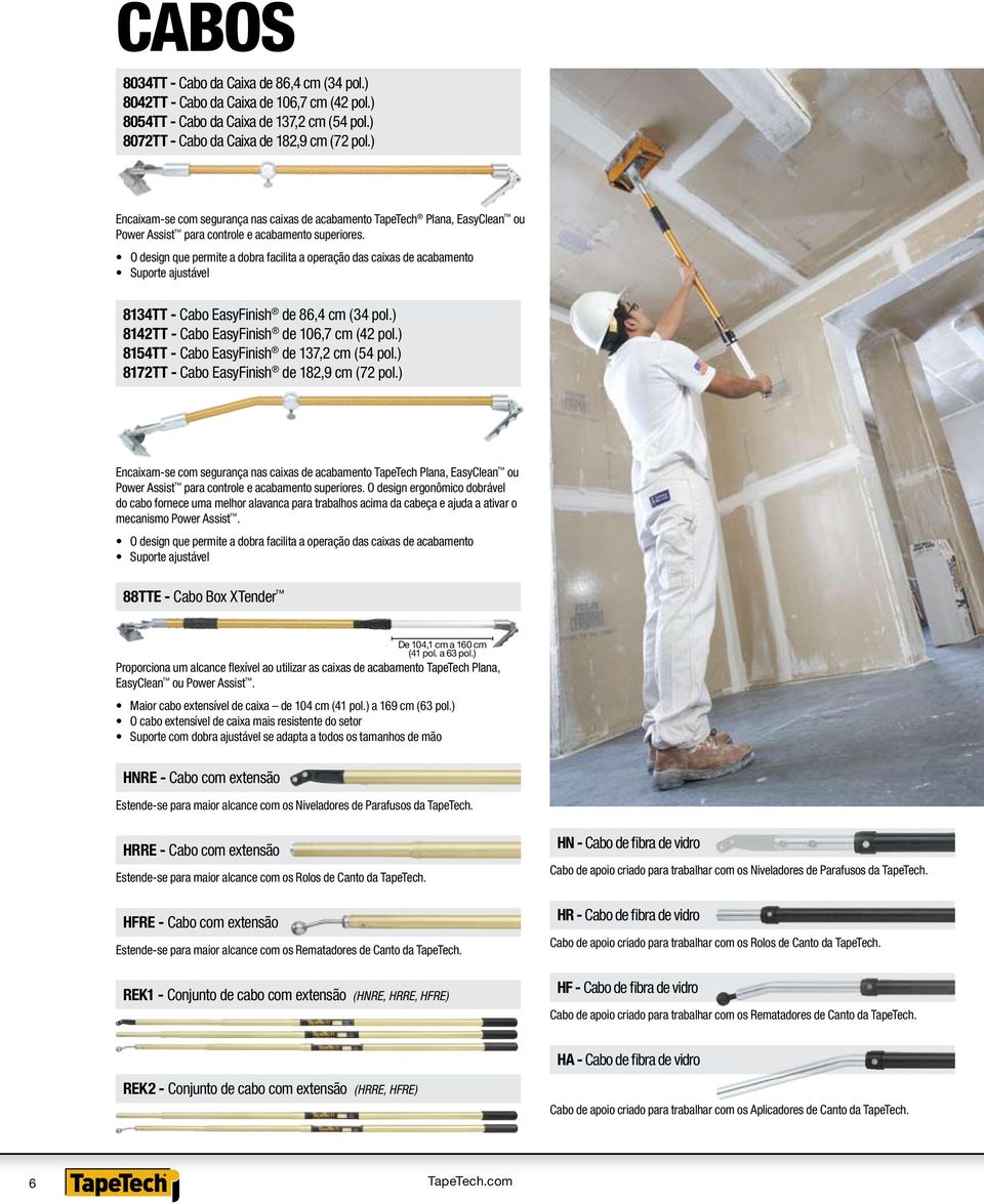 O design que permite a dobra facilita a operação das caixas de acabamento Suporte ajustável 8134TT - Cabo EasyFinish de 86,4 cm (34 pol.) 8142TT - Cabo EasyFinish de 106,7 cm (42 pol.