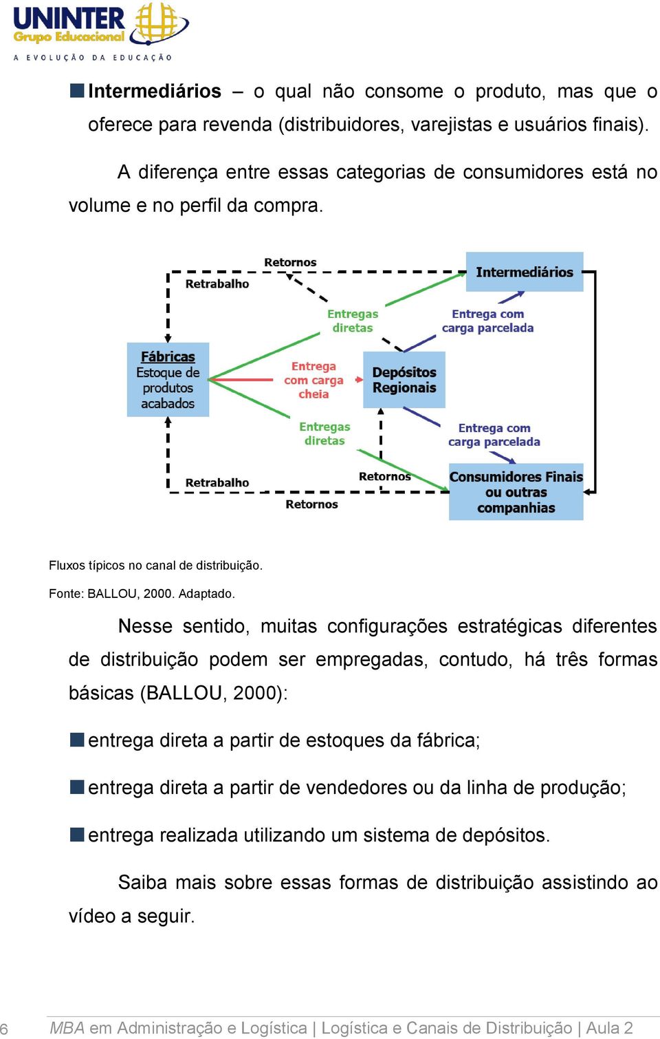 Nesse sentido, muitas configurações estratégicas diferentes de distribuição podem ser empregadas, contudo, há três formas básicas (BALLOU, 2000): entrega direta a partir de estoques da