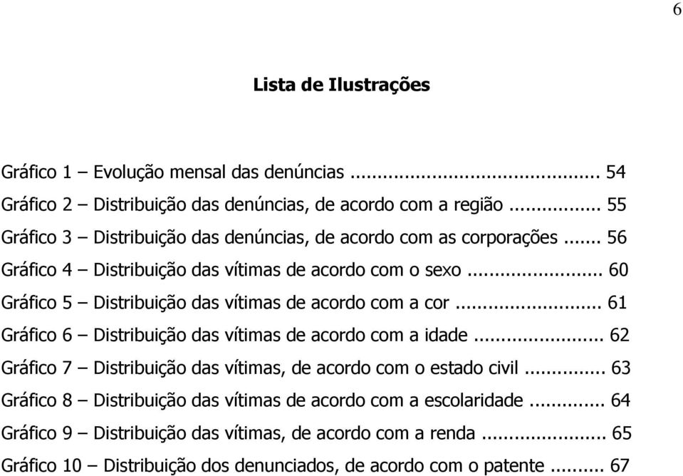 .. 60 Gráfico 5 Distribuição das vítimas de acordo com a cor... 61 Gráfico 6 Distribuição das vítimas de acordo com a idade.