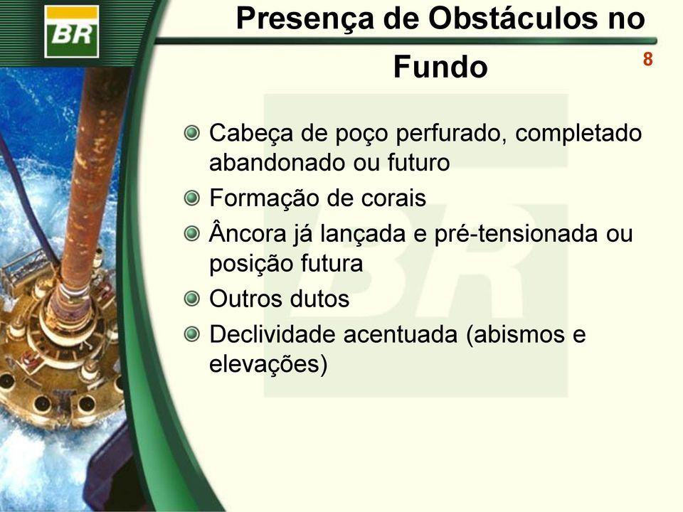 corais Âncora já lançada e pré-tensionada ou posição