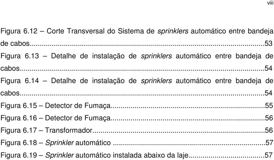 14 Detalhe de instalação de sprinklers automático entre bandeja de cabos...54 Figura 6.15 Detector de Fumaça.
