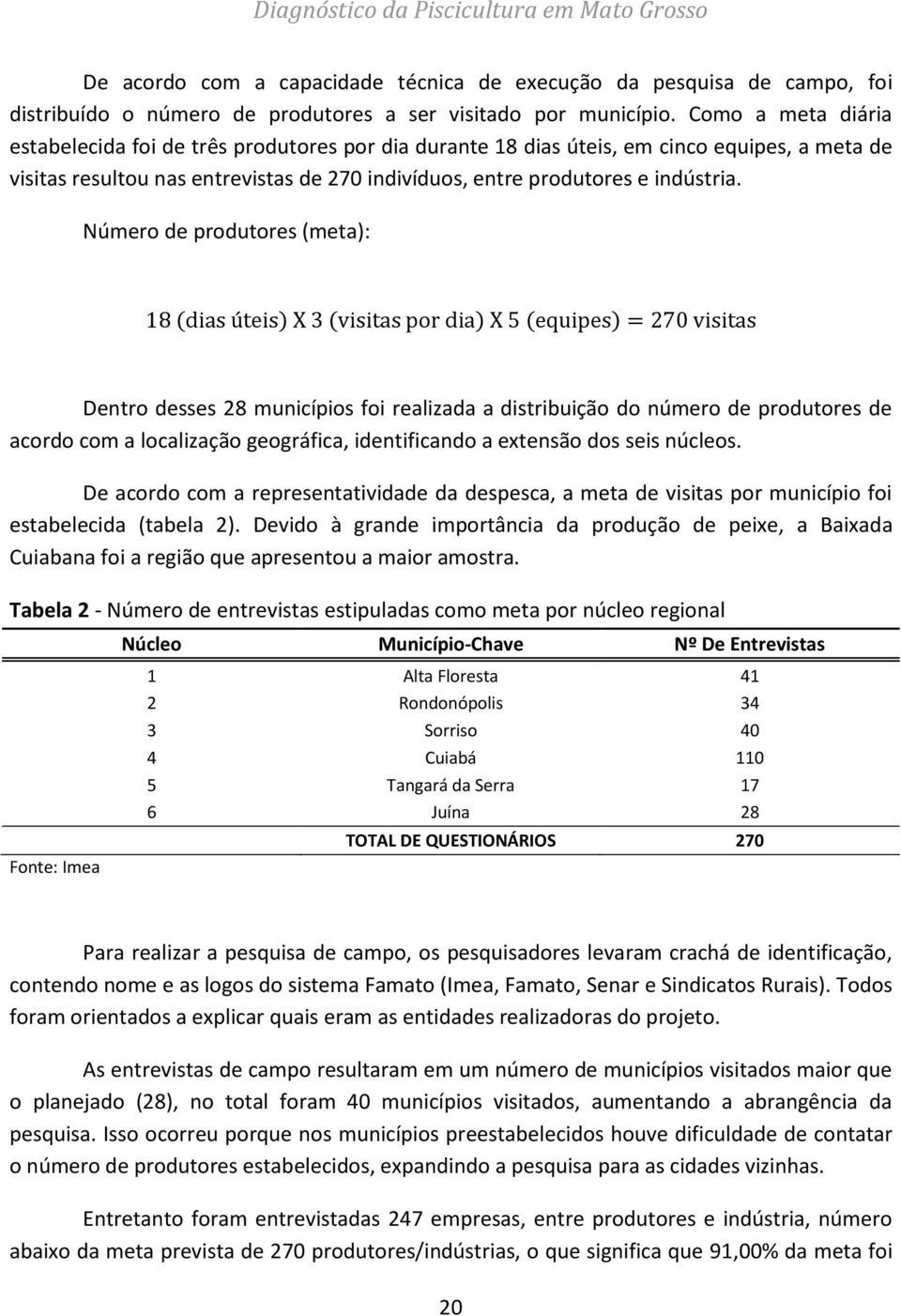 Número de produtores (meta): 18 (dias úteis) X 3 (visitas por dia) X 5 (equipes) = 270 visitas Dentro desses 28 municípios foi realizada a distribuição do número de produtores de acordo com a