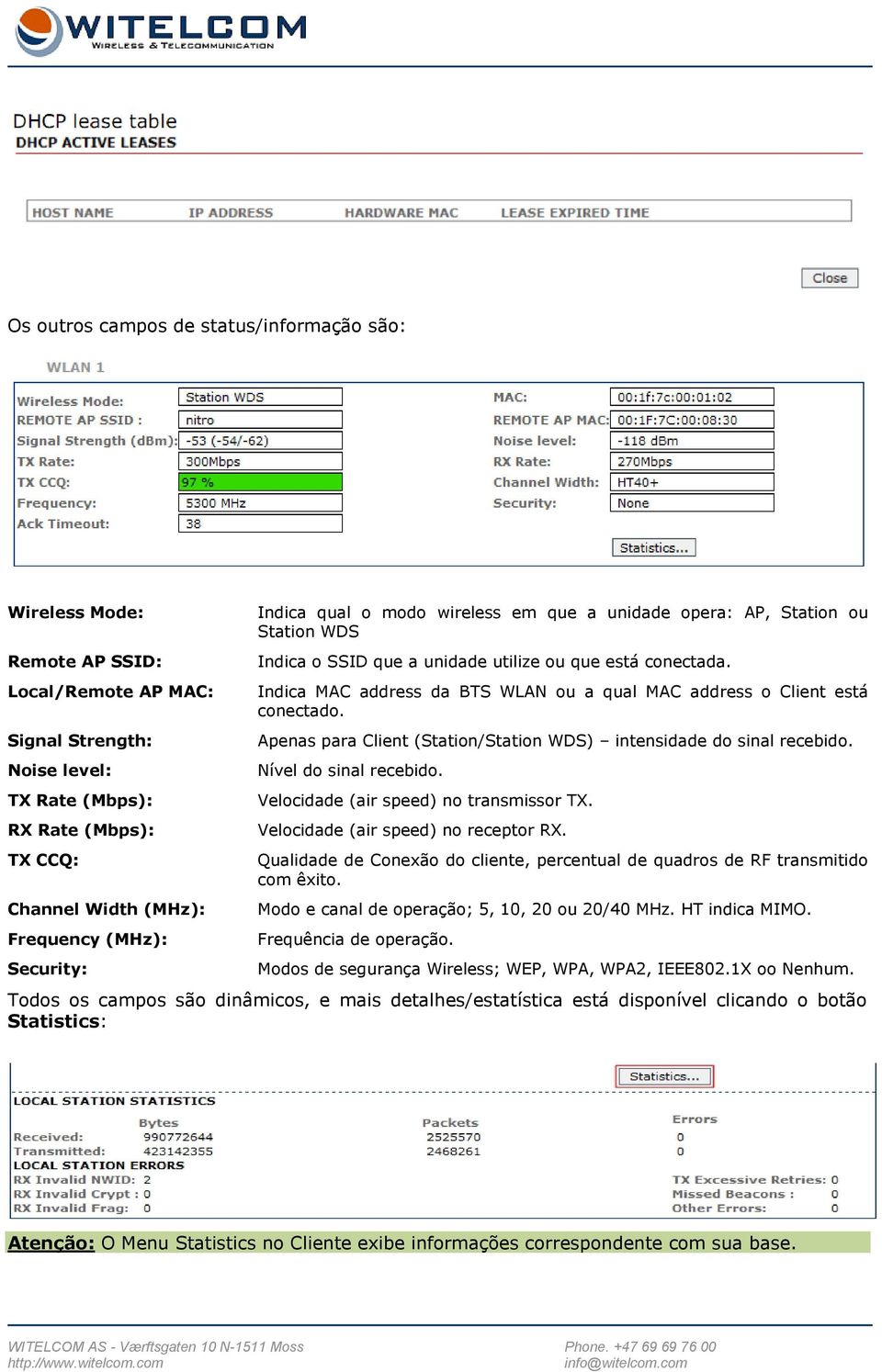 Indica MAC address da BTS WLAN ou a qual MAC address o Client está conectado. Apenas para Client (Station/Station WDS) intensidade do sinal recebido. Nível do sinal recebido.