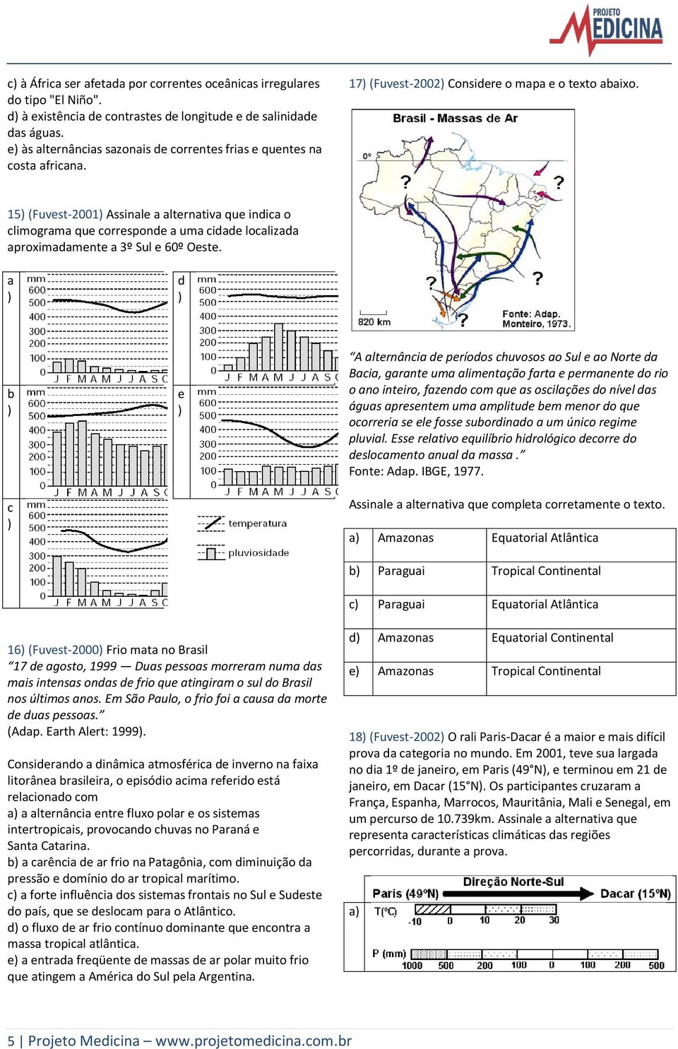 15) (Fuvest-2001) Assinale a alternativa que indica o climograma que corresponde a uma cidade localizada aproximadamente a 3º Sul e 60º Oeste.