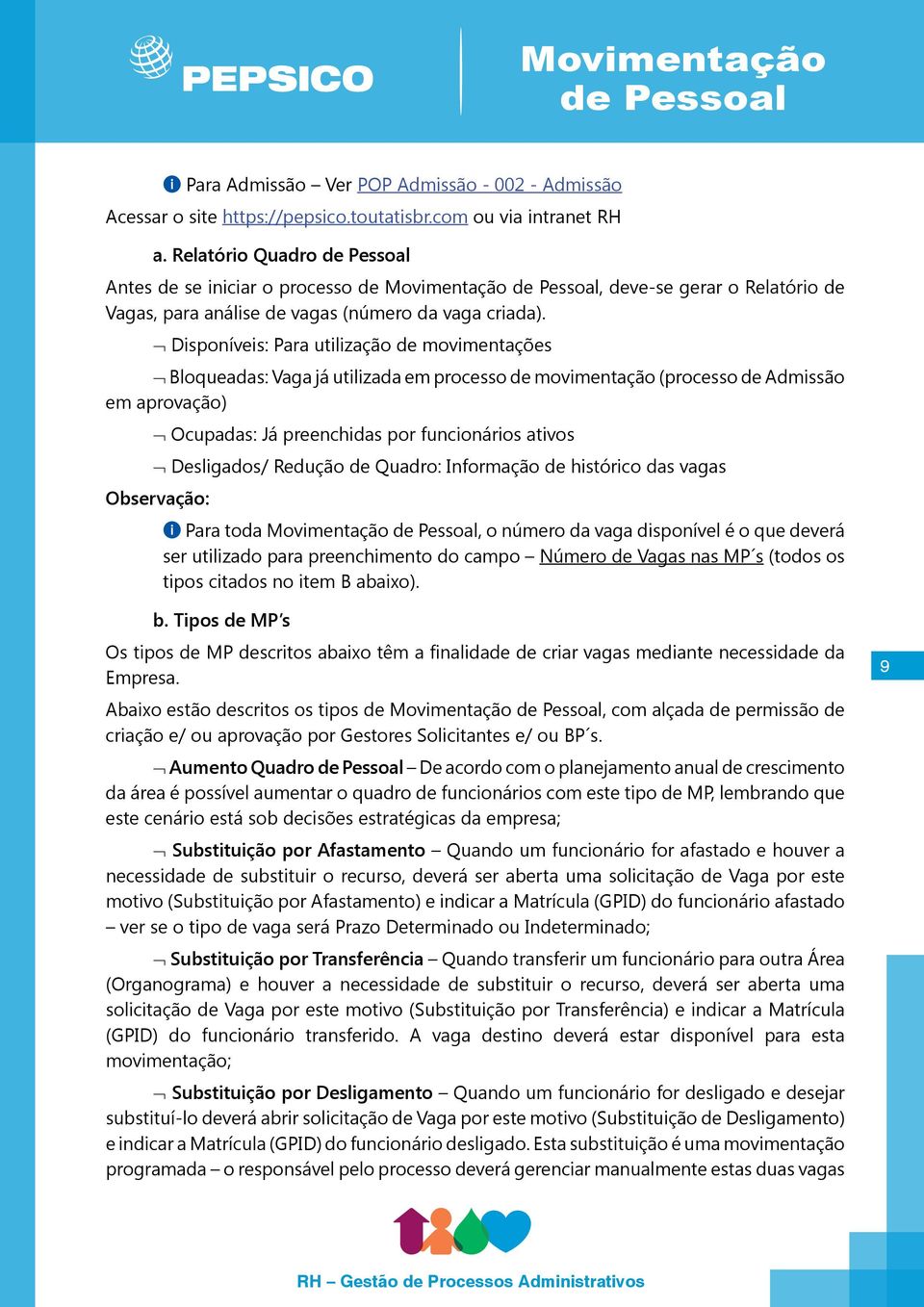 Disponíveis: Para utilização de movimentações Bloqueadas: Vaga já utilizada em processo de movimentação (processo de Admissão em aprovação) Ocupadas: Já preenchidas por funcionários ativos