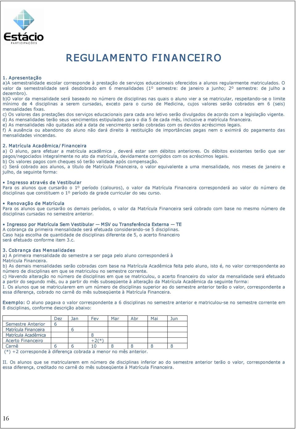 b)o valor da mensalidade será baseado no número de disciplinas nas quais o aluno vier a se matricular, respeitando se o limite mínimo de 4 disciplinas a serem cursadas, exceto para o curso de