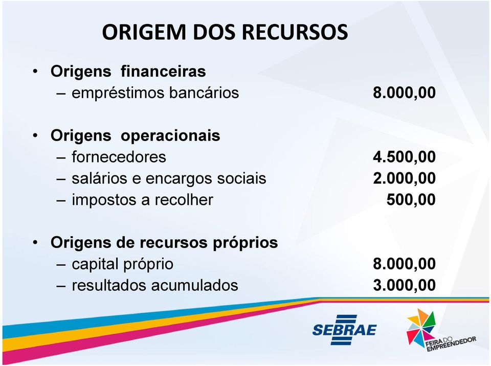 500,00 salários e encargos sociais 2.