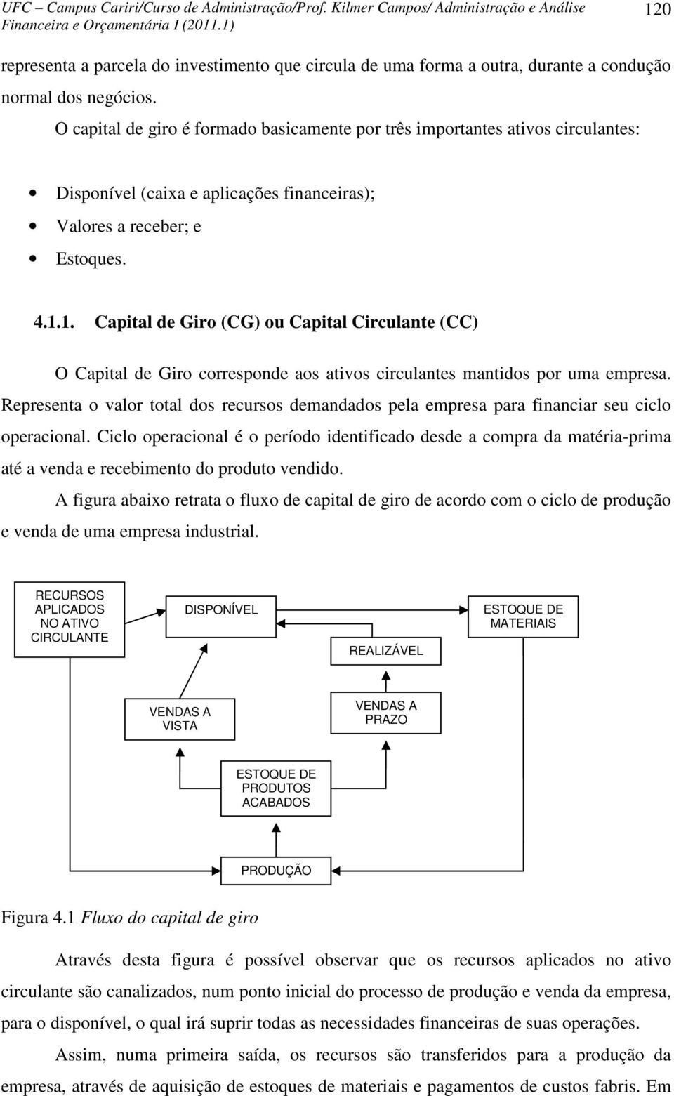 1. Capital de Giro (CG) ou Capital Circulante (CC) O Capital de Giro corresponde aos ativos circulantes mantidos por uma empresa.