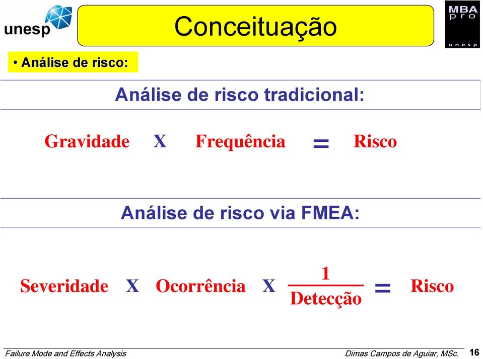 = Risco Análise de risco via FMEA: 1