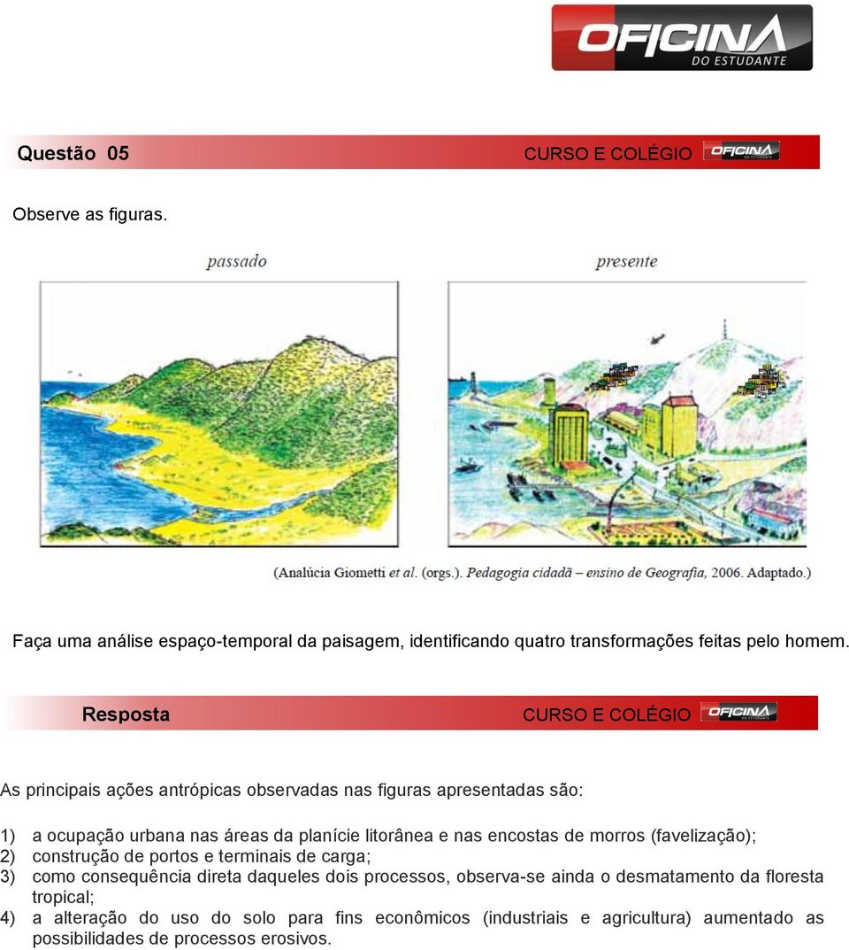 encostas de morros (favelização); 2) construção de portos e terminais de carga; 3) como consequência direta daqueles dois processos, observa-se