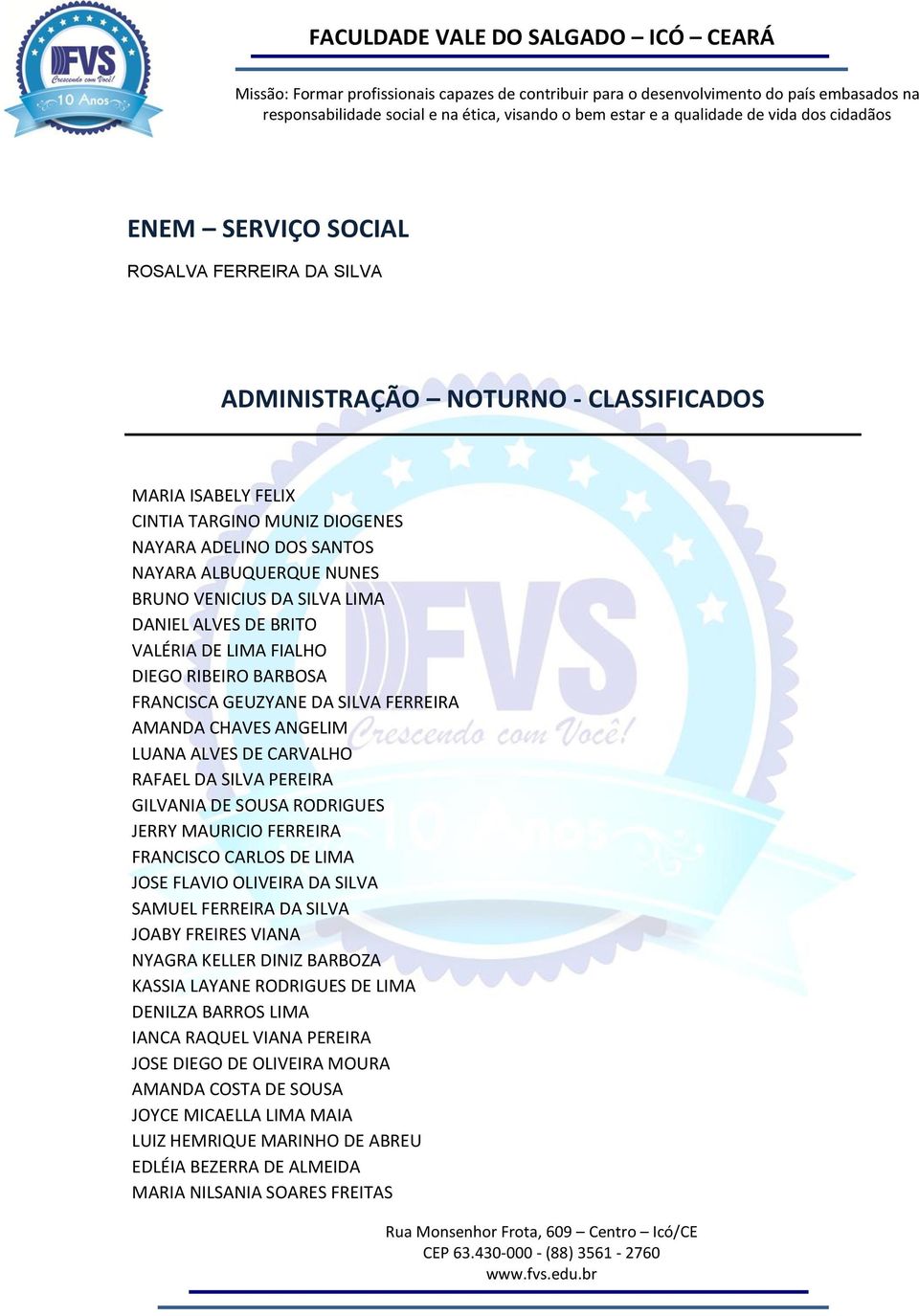 SOUSA RODRIGUES JERRY MAURICIO FERREIRA FRANCISCO CARLOS DE LIMA JOSE FLAVIO OLIVEIRA DA SILVA SAMUEL FERREIRA DA SILVA JOABY FREIRES VIANA NYAGRA KELLER DINIZ BARBOZA KASSIA LAYANE RODRIGUES DE LIMA