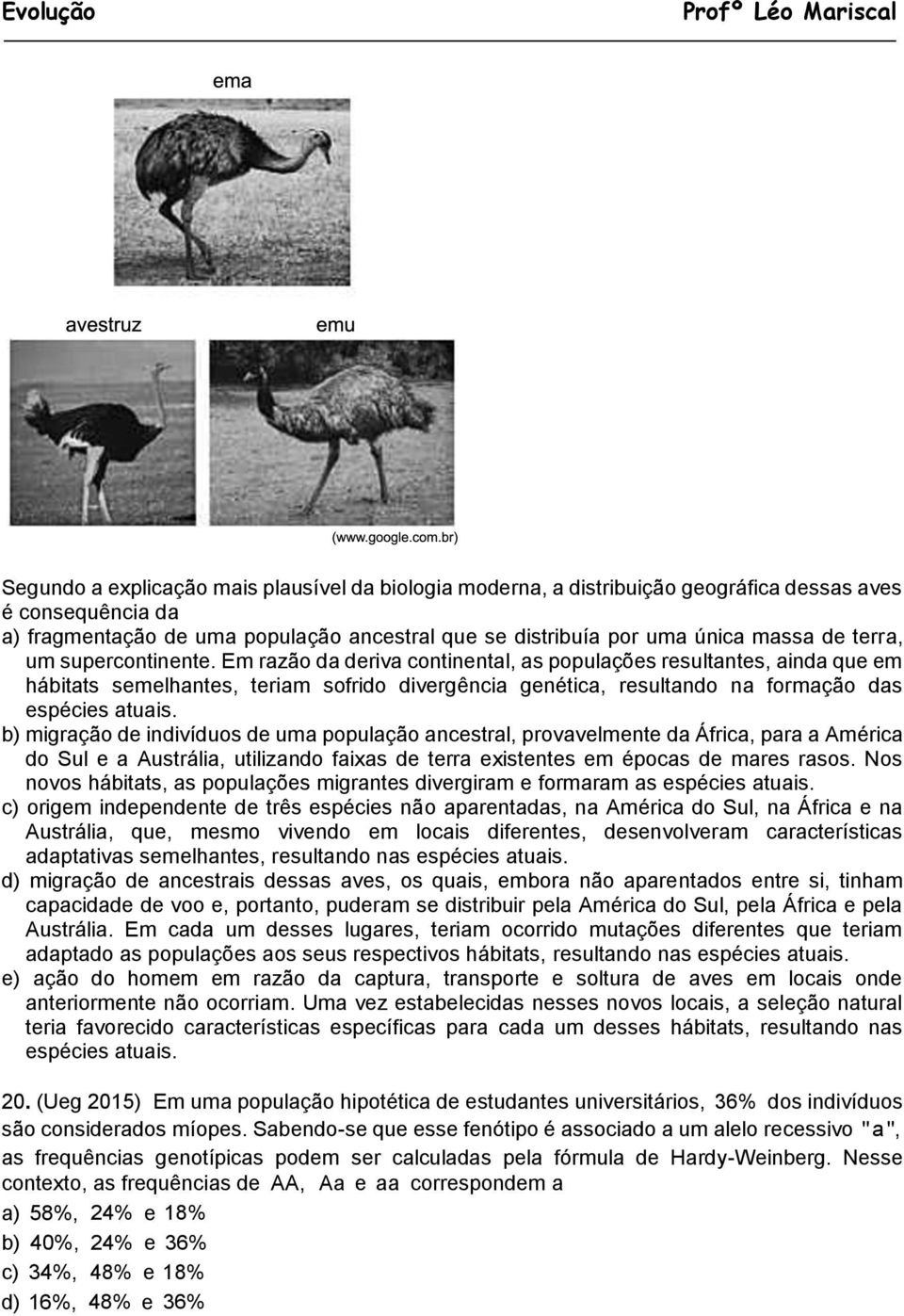 Em razão da deriva continental, as populações resultantes, ainda que em hábitats semelhantes, teriam sofrido divergência genética, resultando na formação das espécies atuais.