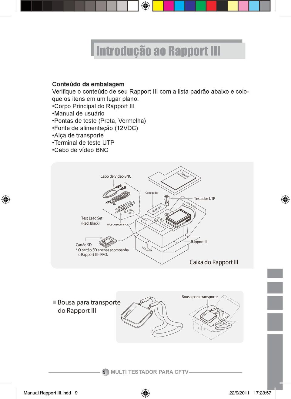 RapportIII Corpo Principal Main Test do Rapport Unit III Manual de usuário Pontas SD Card de ( teste 2Gb Storage (Preta, Vermelha) ) - (optional, RapportIII -PRO) User Manual Fonte de alimentação