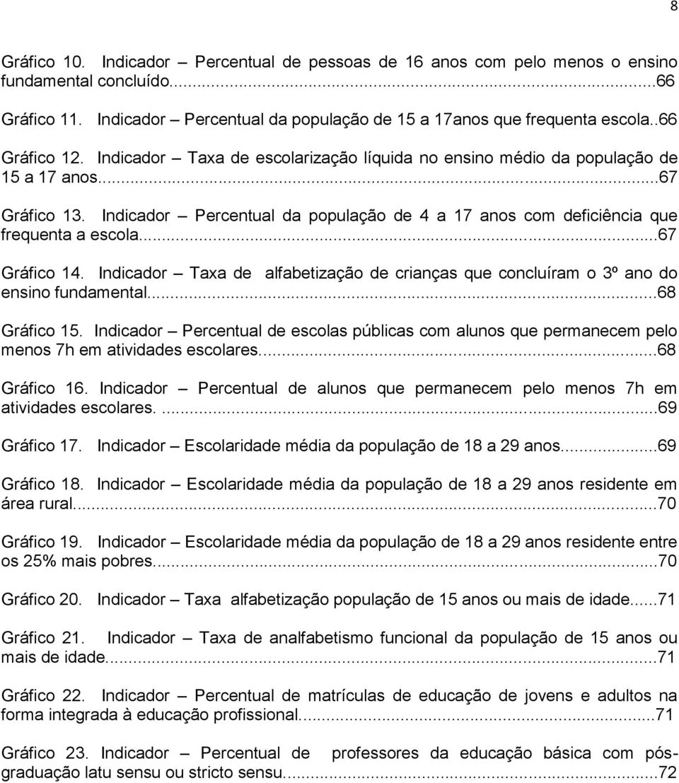 Indicador Percentual da população de 4 a 17 anos com deficiência que frequenta a escola...67 Gráfico 14. Indicador Taxa de alfabetização de crianças que concluíram o 3º ano do ensino fundamental.