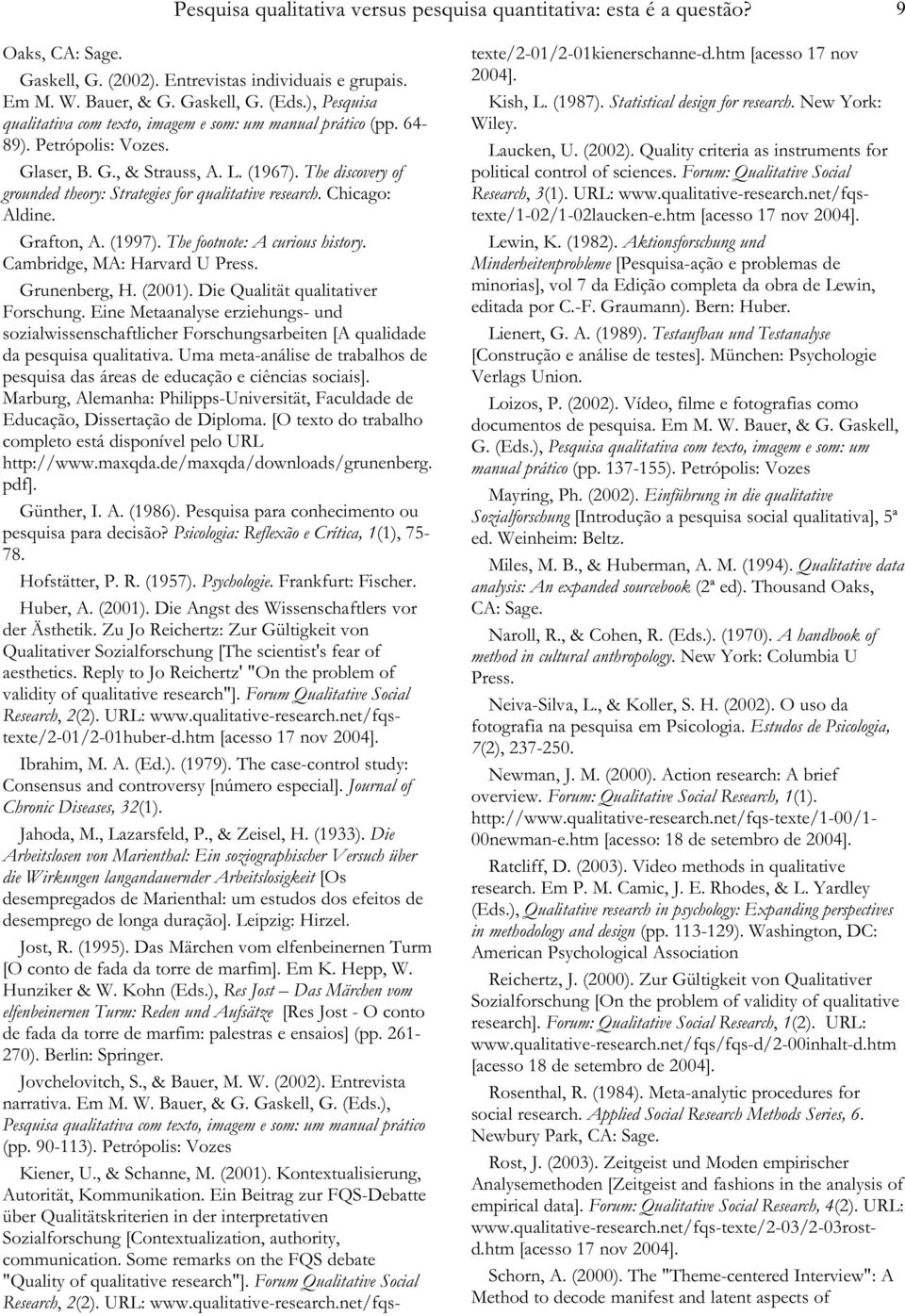 The discovery of grounded theory: Strategies for qualitative research. Chicago: Aldine. Grafton, A. (1997). The footnote: A curious history. Cambridge, MA: Harvard U Press. Grunenberg, H. (2001).