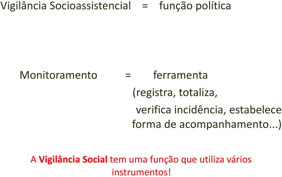 verifica incidência, estabelece forma de acompanhamento.