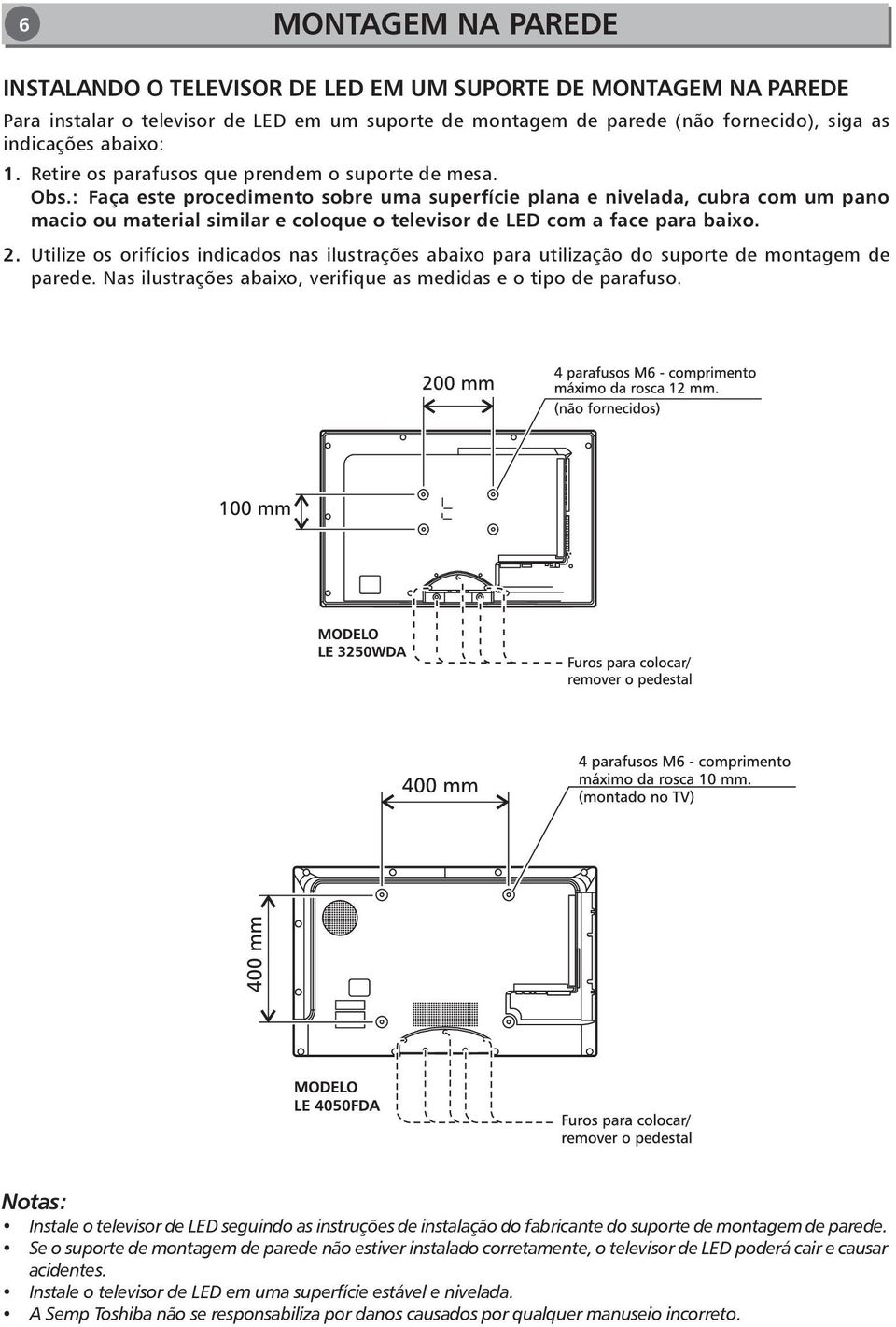 : Faça este procedimento sobre uma superfície plana e nivelada, cubra com um pano macio ou material similar e coloque o televisor de LED com a face para baixo. 2.