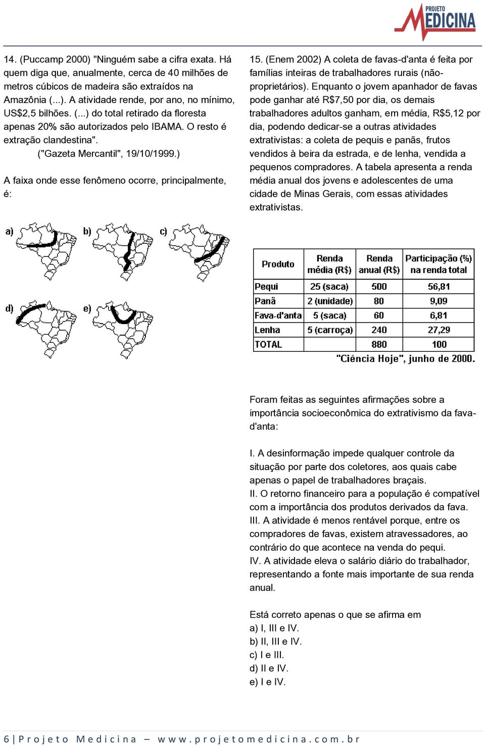 (Enem 2002) A coleta de favas-d'anta é feita por famílias inteiras de trabalhadores rurais (nãoproprietários).