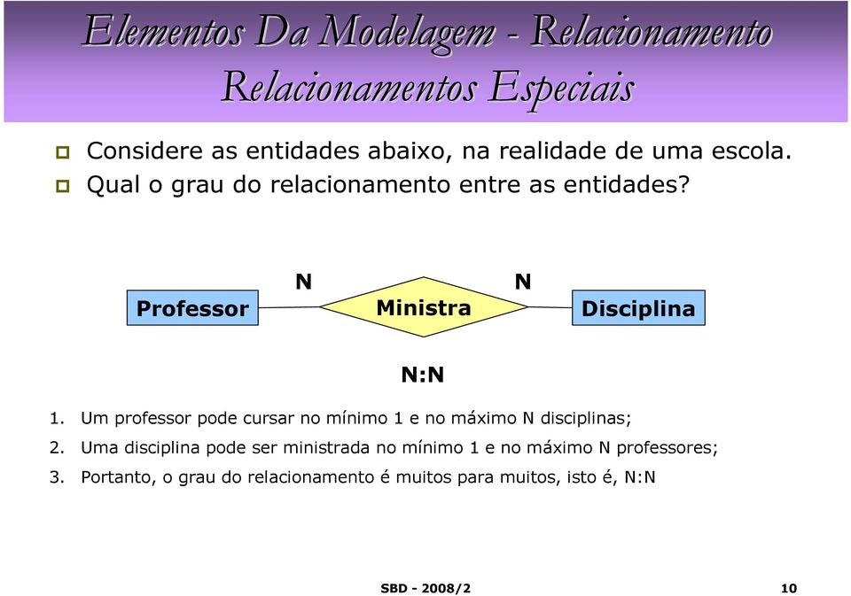 Um professor pode cursar no mínimo 1 e no máximo disciplinas; 2.