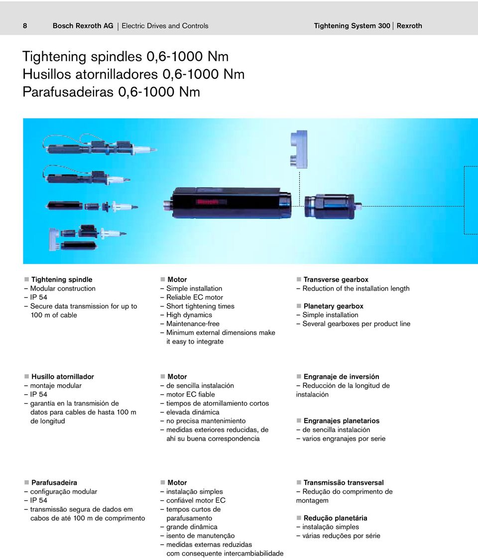 it easy to integrate Transverse gearbox Reduction of the installation length Planetary gearbox Simple installation Several gearboxes per product line Husillo atornillador montaje modular IP 54