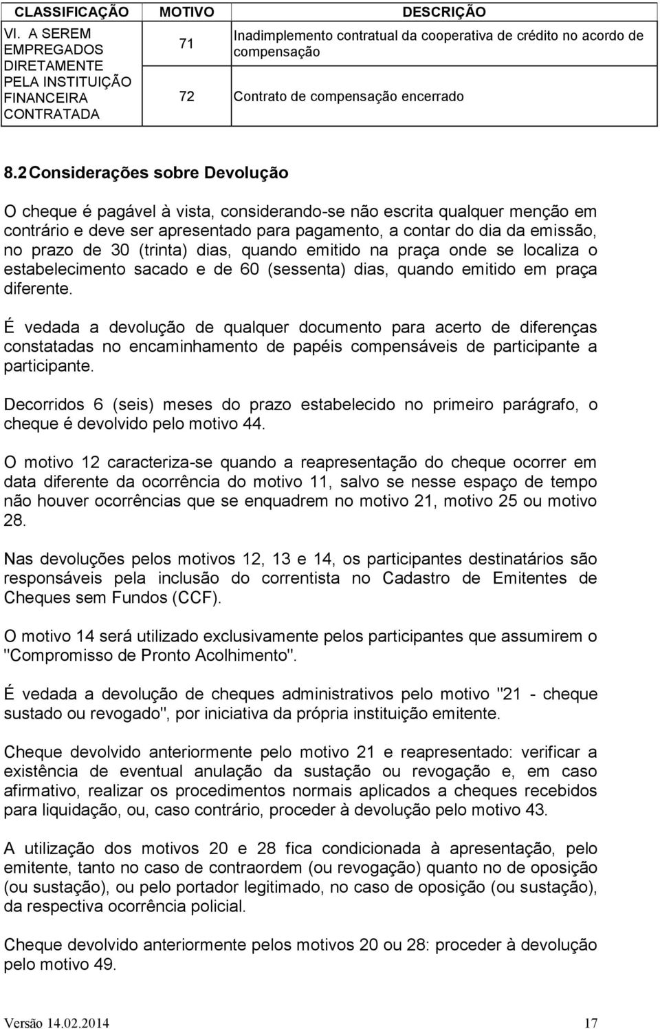 2 Considerações sobre Devolução O cheque é pagável à vista, considerando-se não escrita qualquer menção em contrário e deve ser apresentado para pagamento, a contar do dia da emissão, no prazo de 30