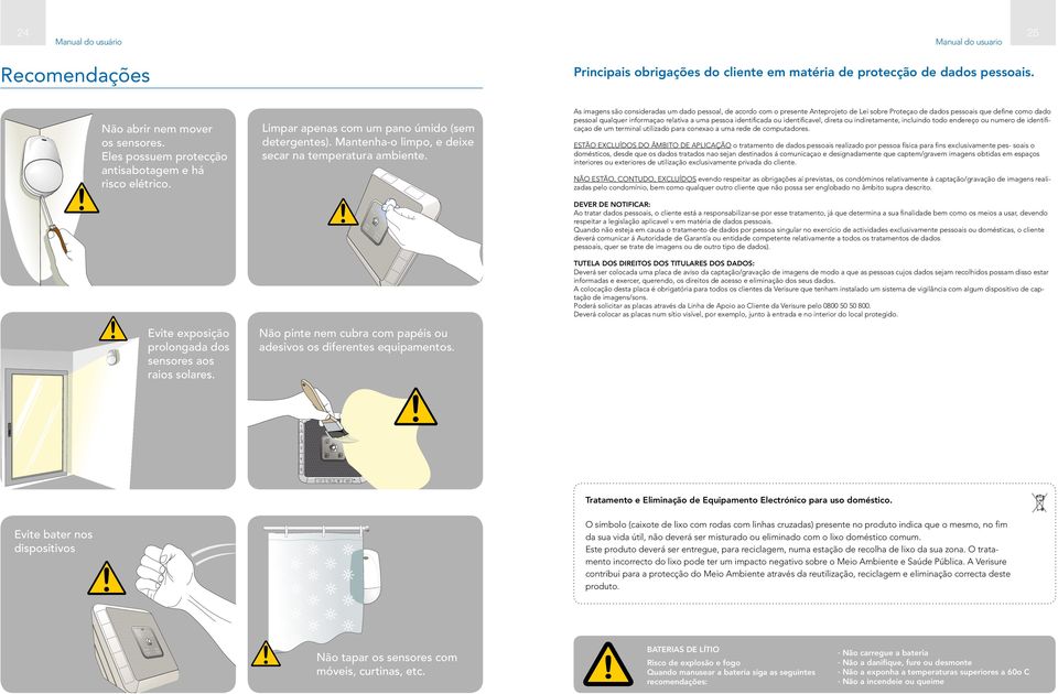 Não pinte nem cubra com papéis ou adesivos os diferentes equipamentos.