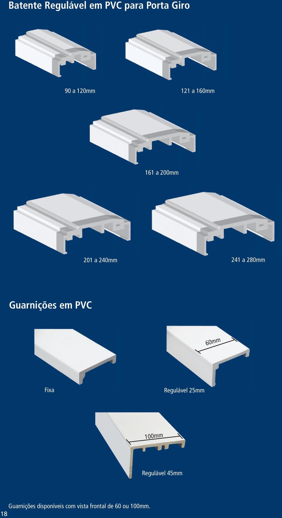 em PVC 60mm Fixa Regulável 25mm 100mm Regulável 45mm