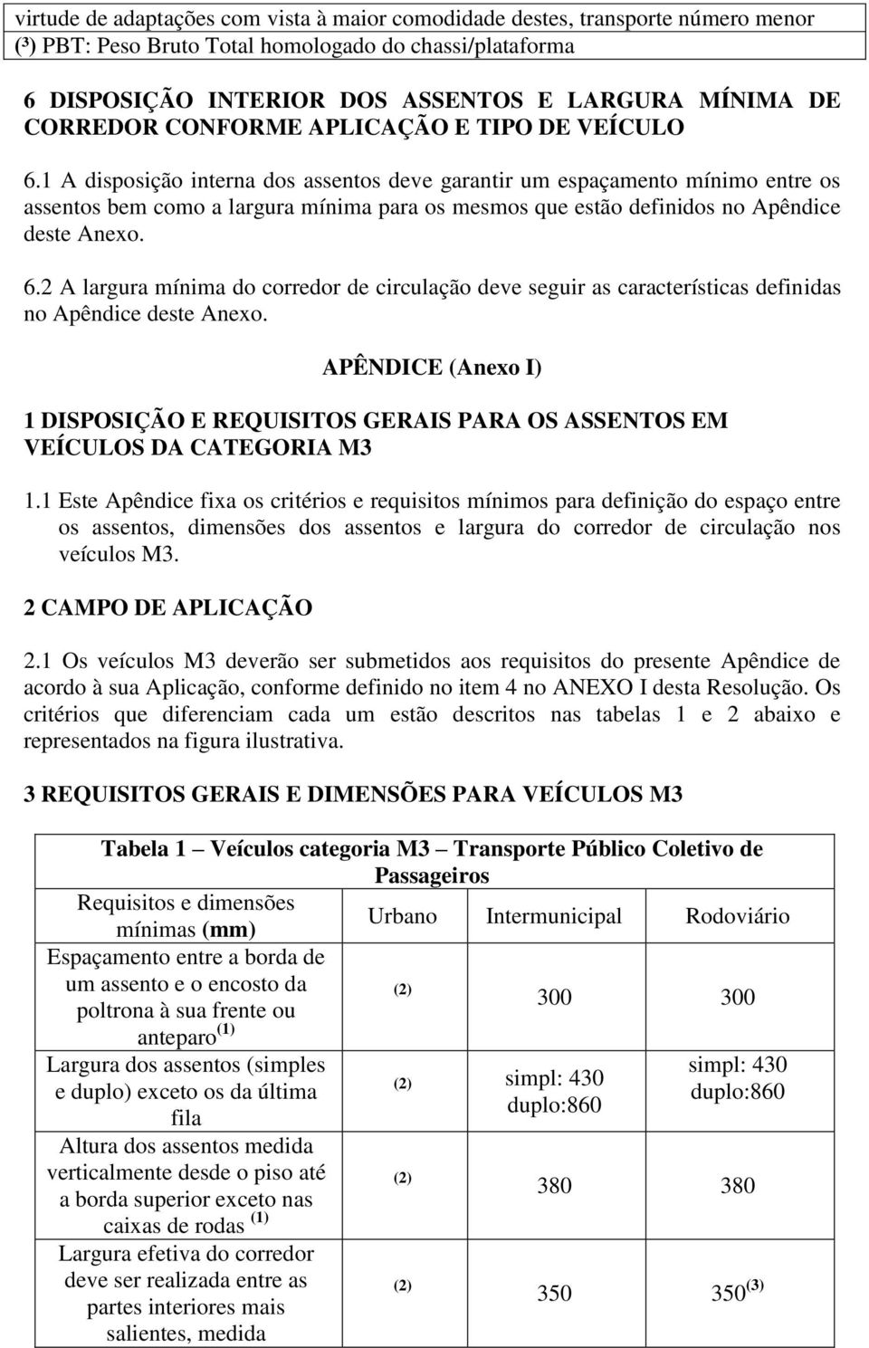 1 A disposição interna dos assentos deve garantir um espaçamento mínimo entre os assentos bem como a largura mínima para os mesmos que estão definidos no Apêndice deste Anexo. 6.