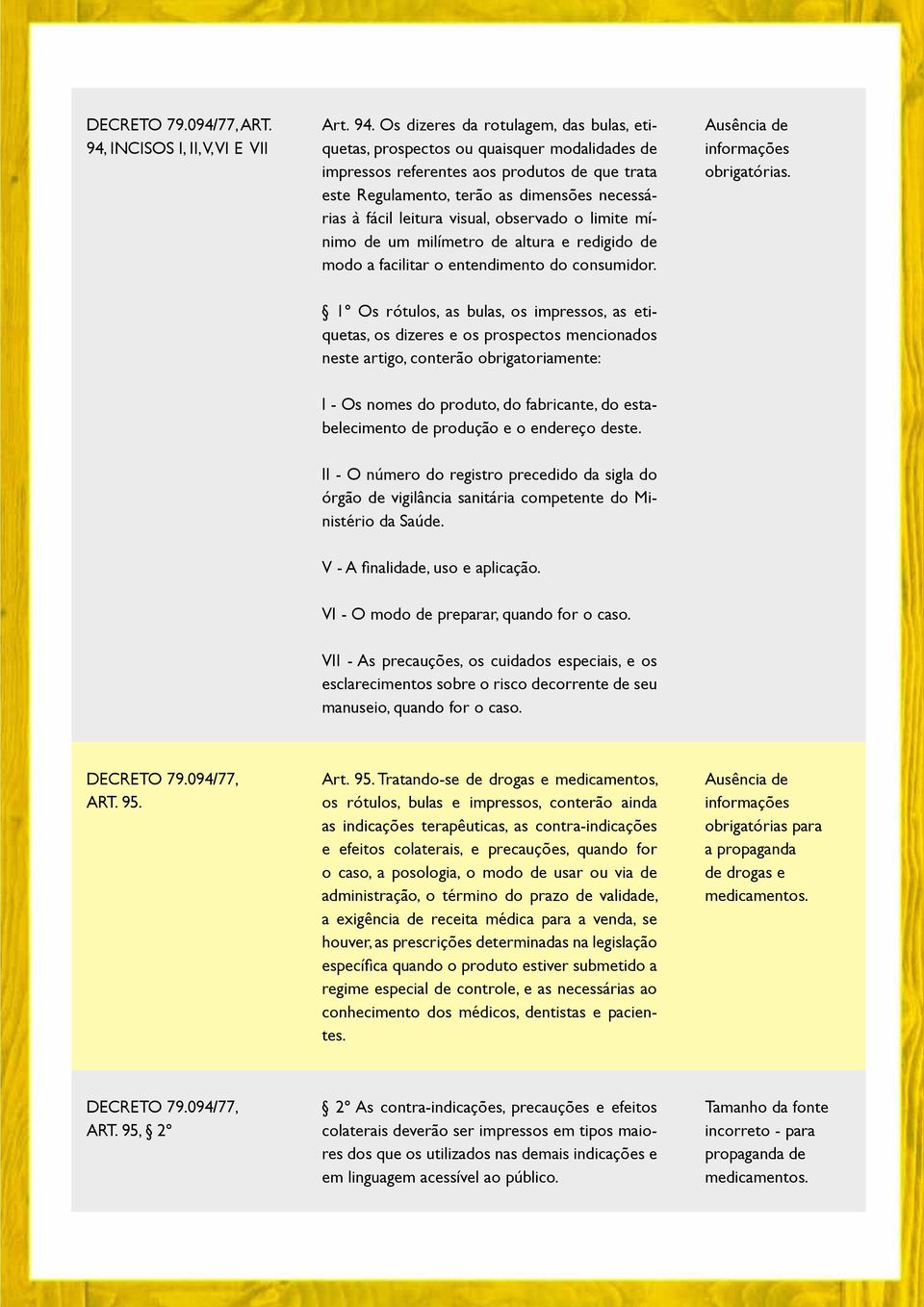 Os dizeres da rotulagem, das bulas, etiquetas, prospectos ou quaisquer modalidades de impressos referentes aos produtos de que trata este Regulamento, terão as dimensões necessárias à fácil leitura