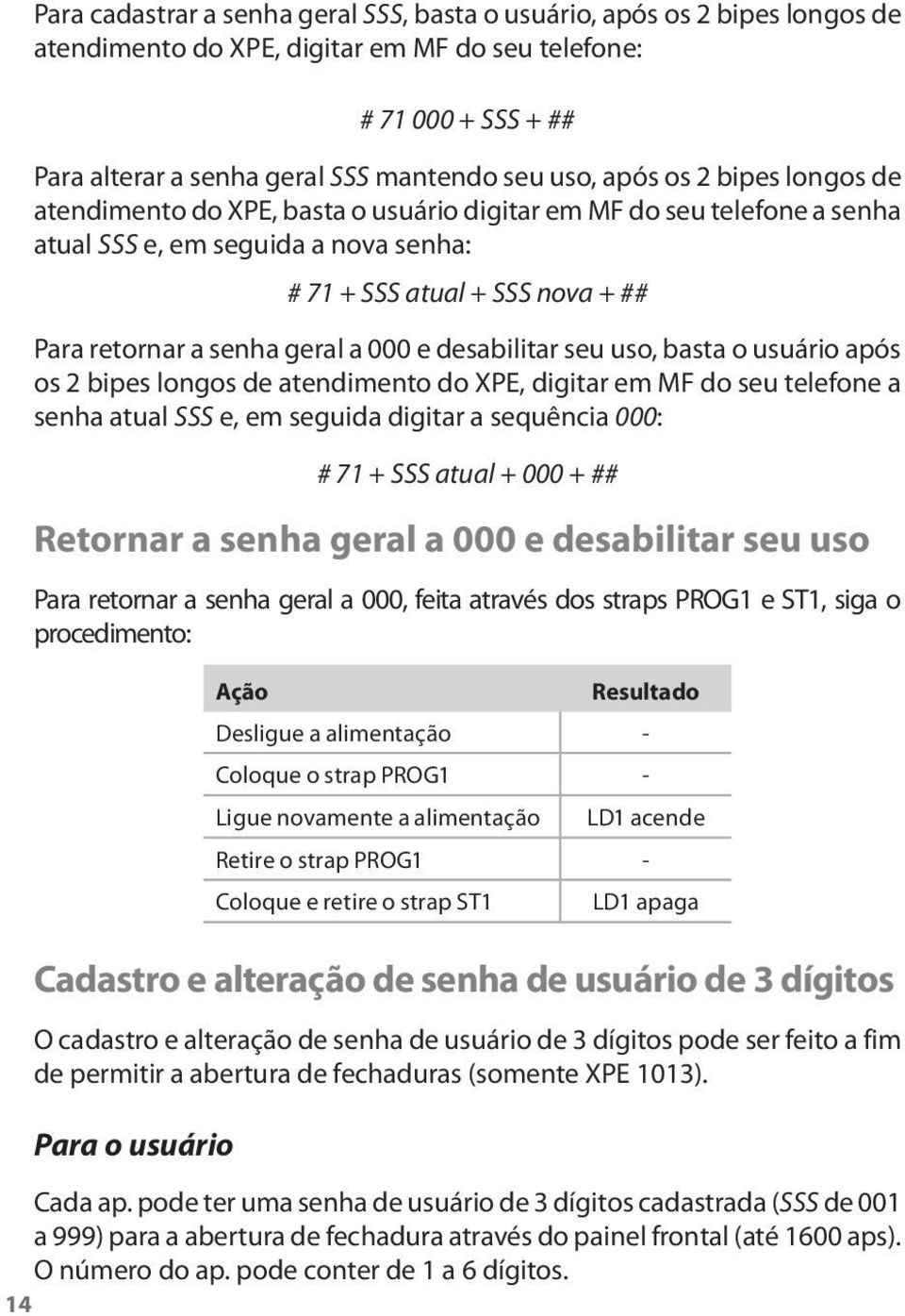 a 000 e desabilitar seu uso, basta o usuário após os 2 bipes longos de atendimento do XPE, digitar em MF do seu telefone a senha atual SSS e, em seguida digitar a sequência 000: # 71 + SSS atual +