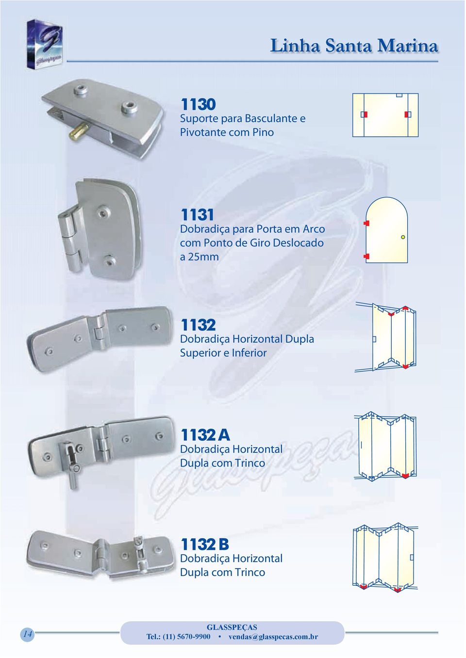 Horizontal Dupla Superior e Inferior 1132 A Dobradiça Horizontal Dupla com Trinco