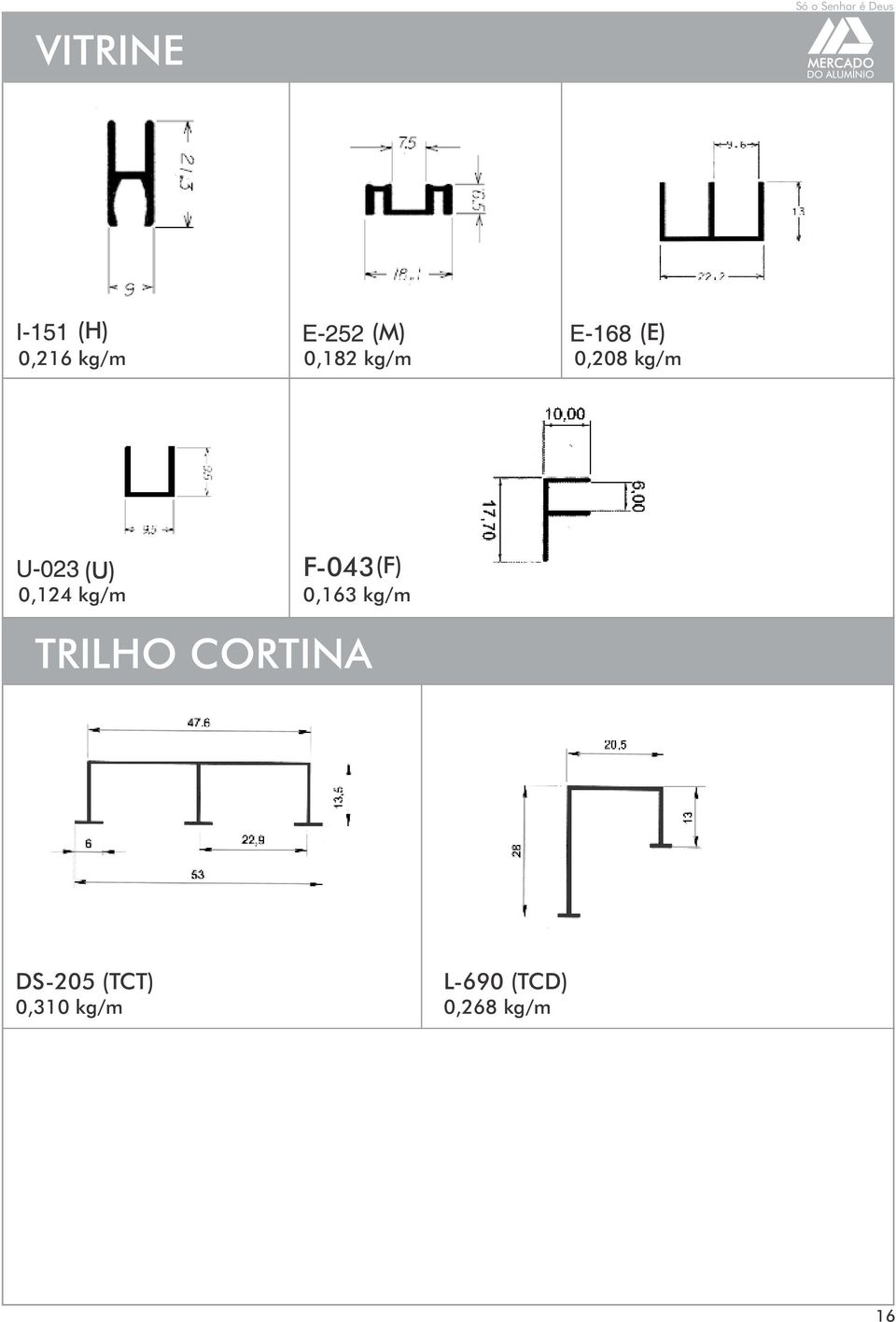 F-043(F) 0,163 kg/m TRILHO CORTINA