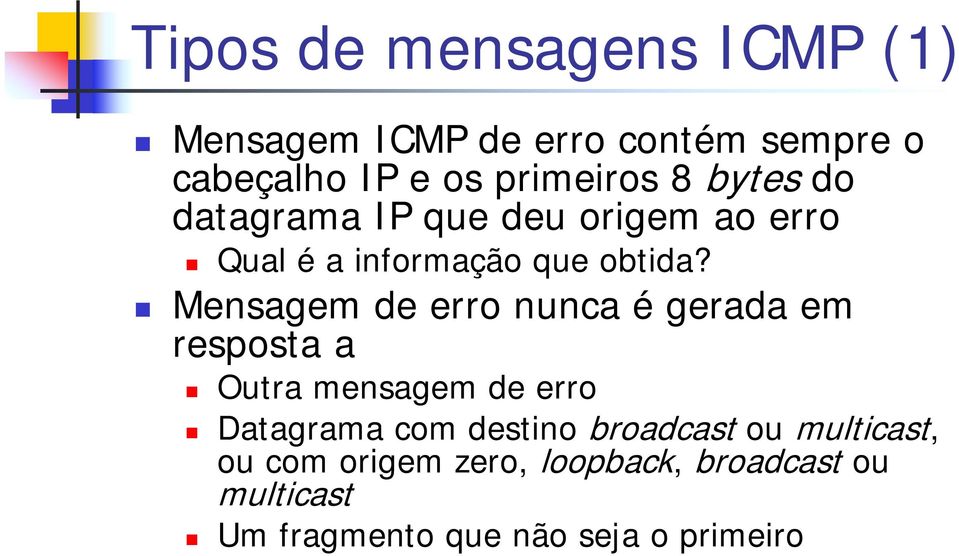 Mensagem de erro nunca é gerada em resposta a Outra mensagem de erro Datagrama com destino