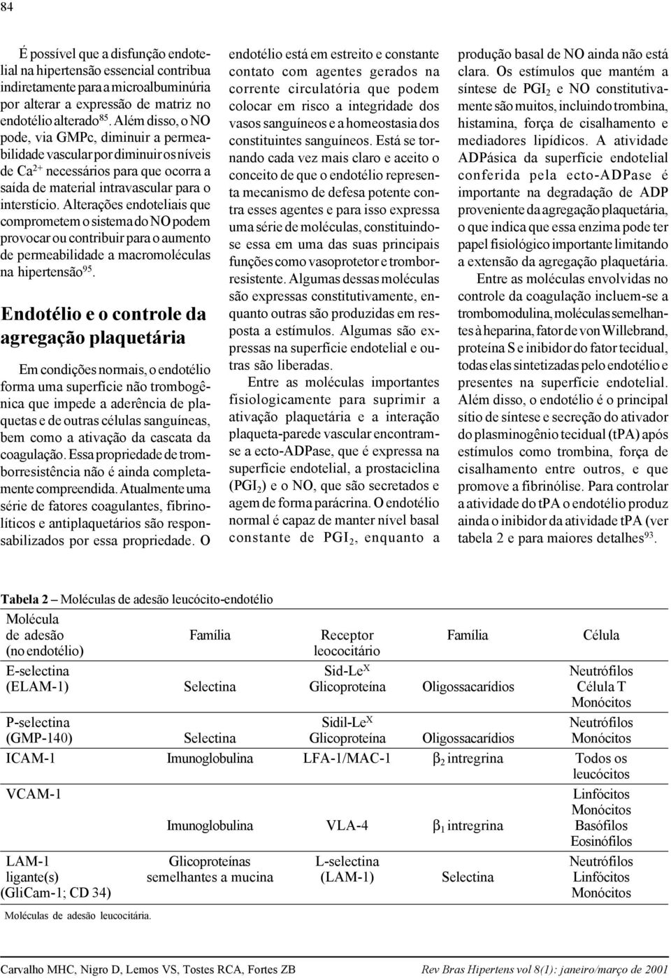 Alterações endoteliais que comprometem o sistema do NO podem provocar ou contribuir para o aumento de permeabilidade a macromoléculas na hipertensão 95.