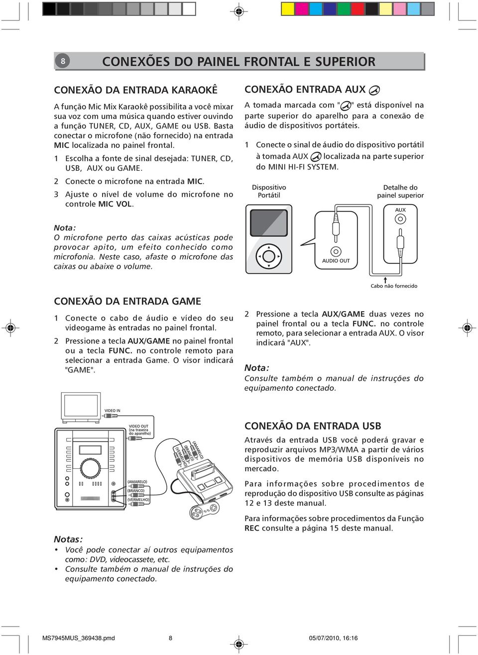 3 Ajuste o nível de volume do microfone no controle MIC VOL.