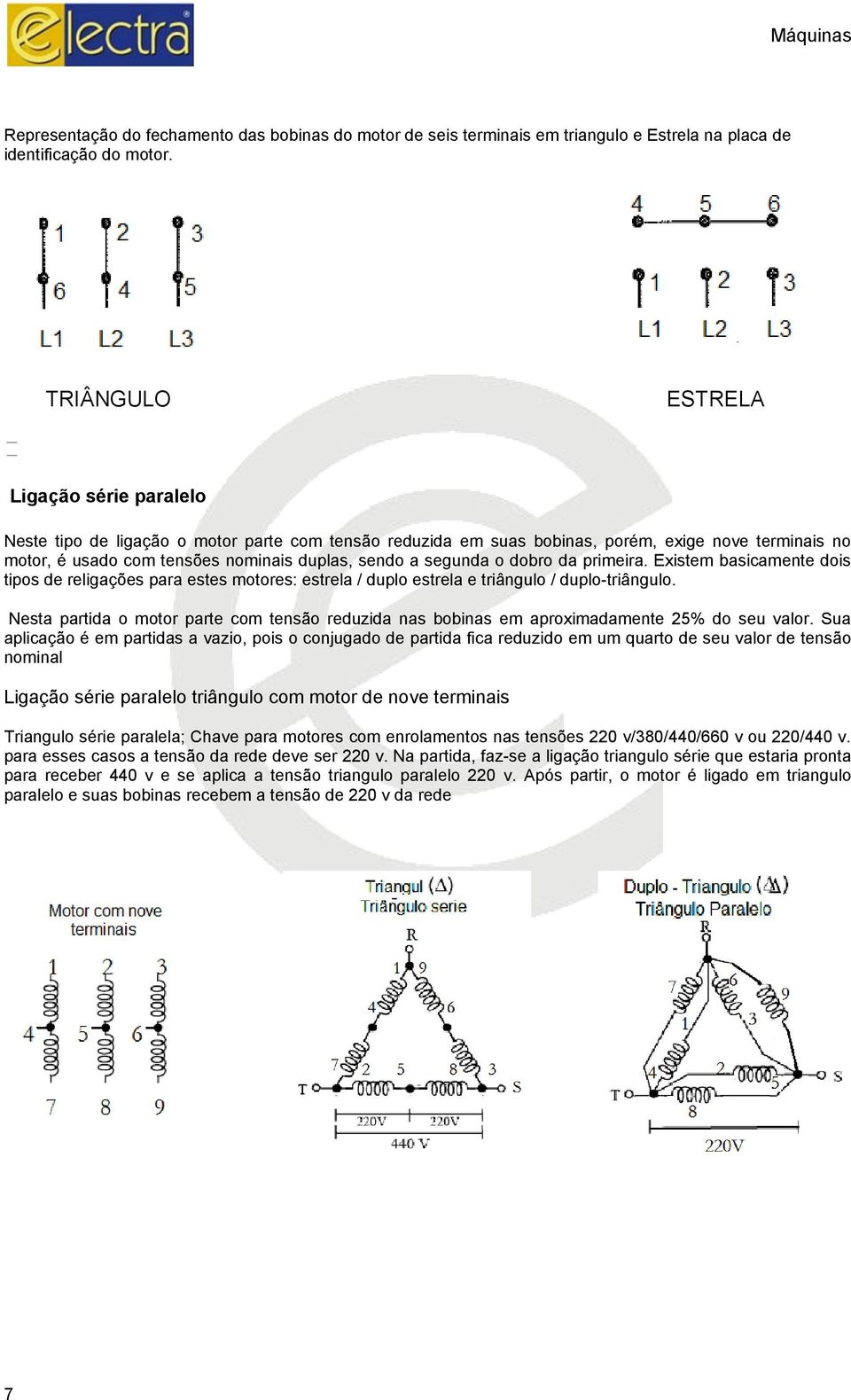 segunda o dobro da primeira. Existem basicamente dois tipos de religações para estes motores: estrela / duplo estrela e triângulo / duplo-triângulo.