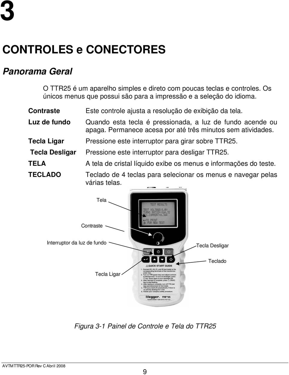 Permanece acesa por até três minutos sem atividades. Pressione este interruptor para girar sobre TTR25. Pressione este interruptor para desligar TTR25.