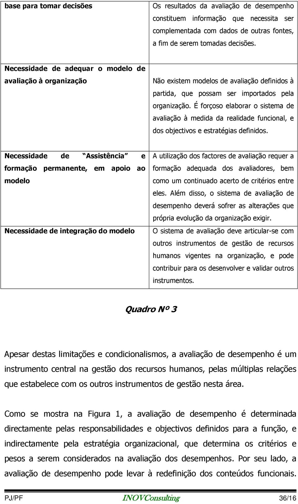 É forçoso elaborar o sistema de avaliação à medida da realidade funcional, e dos objectivos e estratégias definidos.