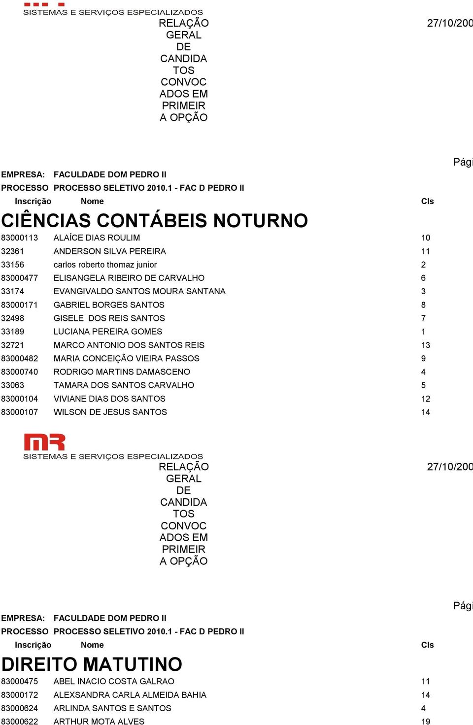 MARIA CONCEIÇÃO VIEIRA PASSOS 9 83000740 RODRIGO MARTINS DAMASCENO 4 33063 TAMARA DOS SAN CARVALHO 5 83000104 VIVIANE DIAS DOS SAN 12 83000107 WILSON JESUS SAN 14 Página 2 de