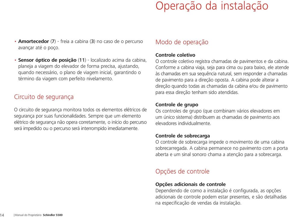 perfeito nivelamento. Circuito de segurança O circuito de segurança monitora todos os elementos elétricos de segurança por suas funcionalidades.